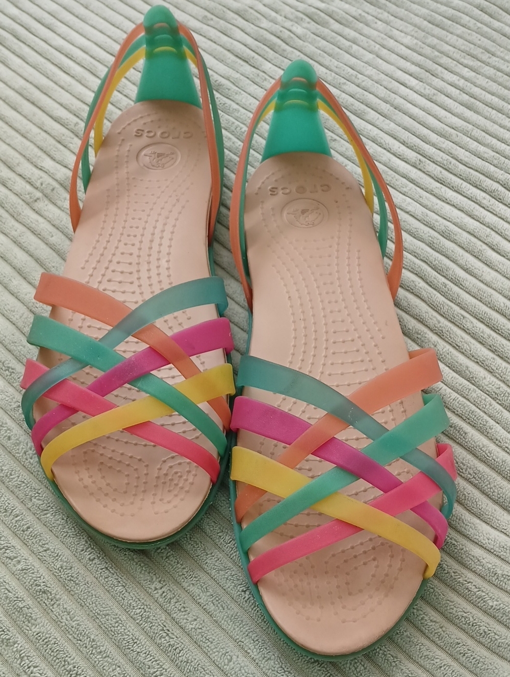 CROCS Strappy Isabella Rainbow Jelly Huarache Sandals Women's 10